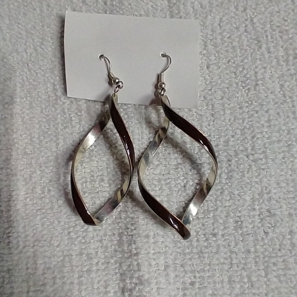 Huge swirl brown silver wire earrings - Picture 1 of 3